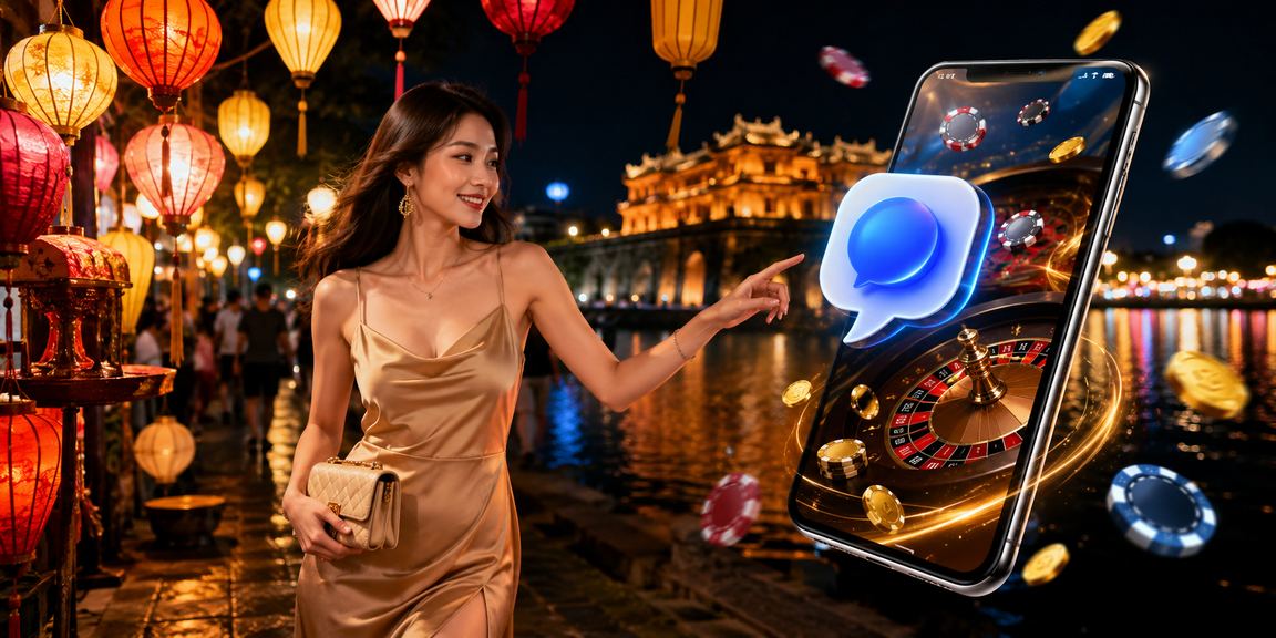 Người dùng tại chợ đêm Huế thực hiện giao dịch trên điện thoại di động